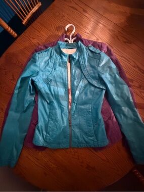 Danier Teal Leather Moto Jacket